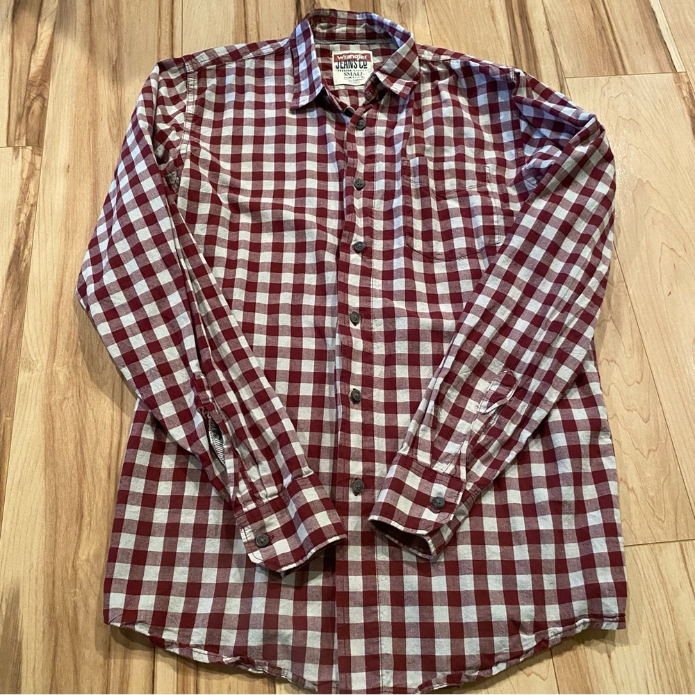 Wrangler Burgundy and White Checkered Shirt—S